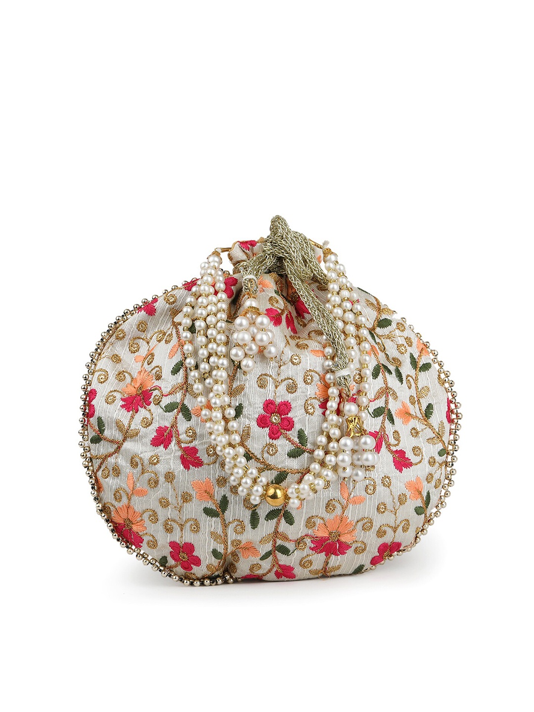 

gaura pakhi Embroidered Potli Clutch, White