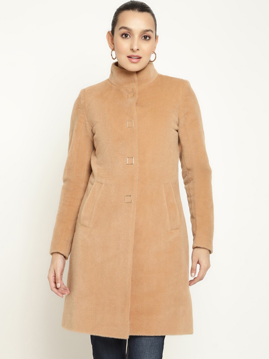 

METTLE Women Pure Cotton Longline Over Coat, Brown