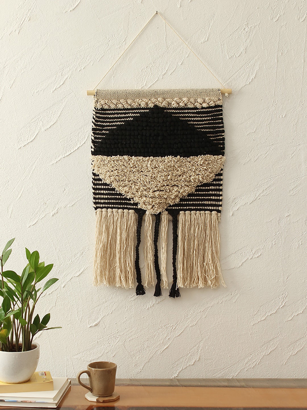 

House This Kani Black & Beige Self Design Pure Cotton Wall Art
