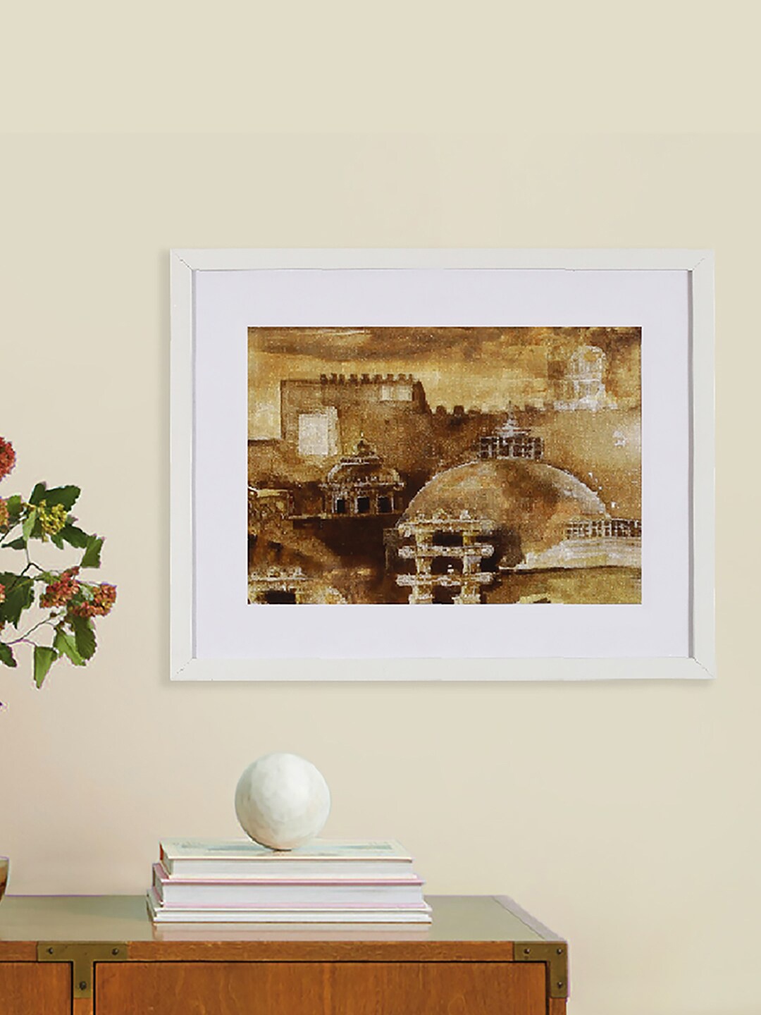 

House This Torano Yellow & White Abstract Wooden Framed Wall Painting