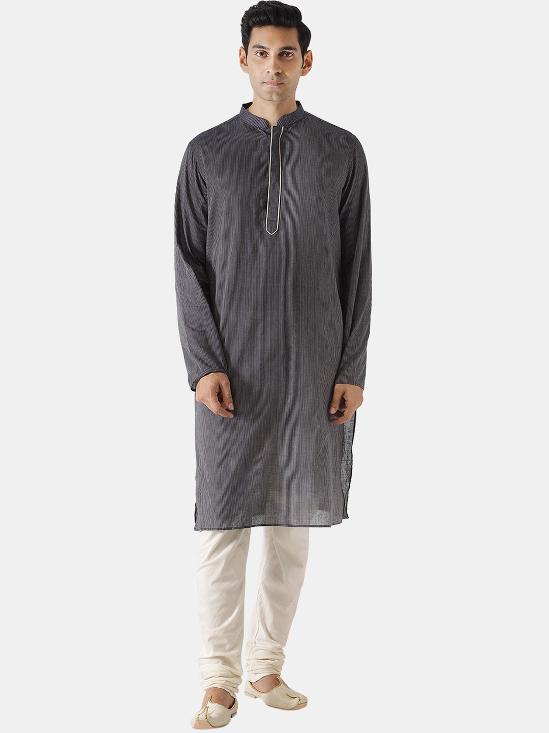 

KISAH Striped Mandarin Collar Cotton Kurta, Blue