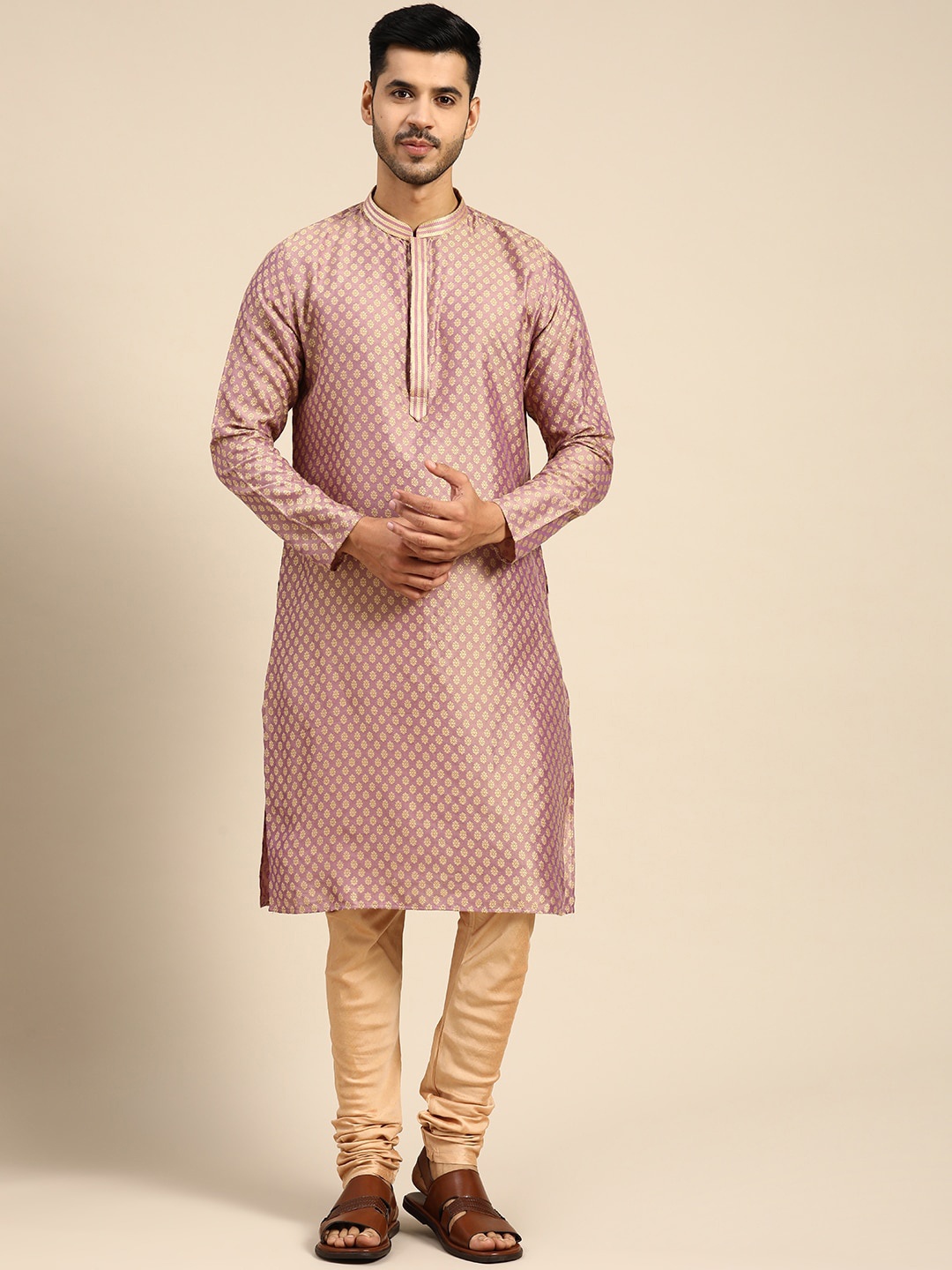 KISAH Men Textured Regular Fit Ethnic Motifs Kurta, Purple