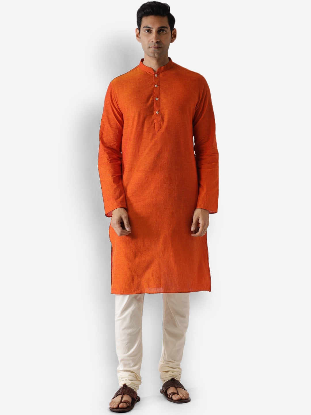 

KISAH Mandarin Collar Long Sleeves Cotton Silk Kurta, Orange