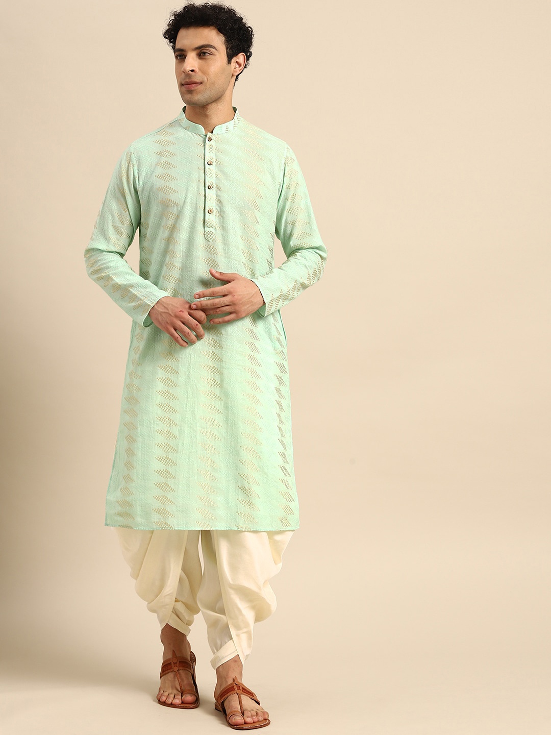 

KISAH Mandarin Collar Long Sleeves Straight Regular Kurta, Green