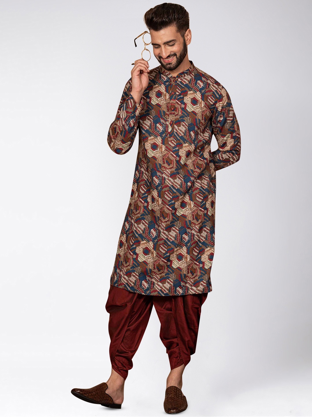 

KISAH Men Floral Printed Cotton Kurta, Blue