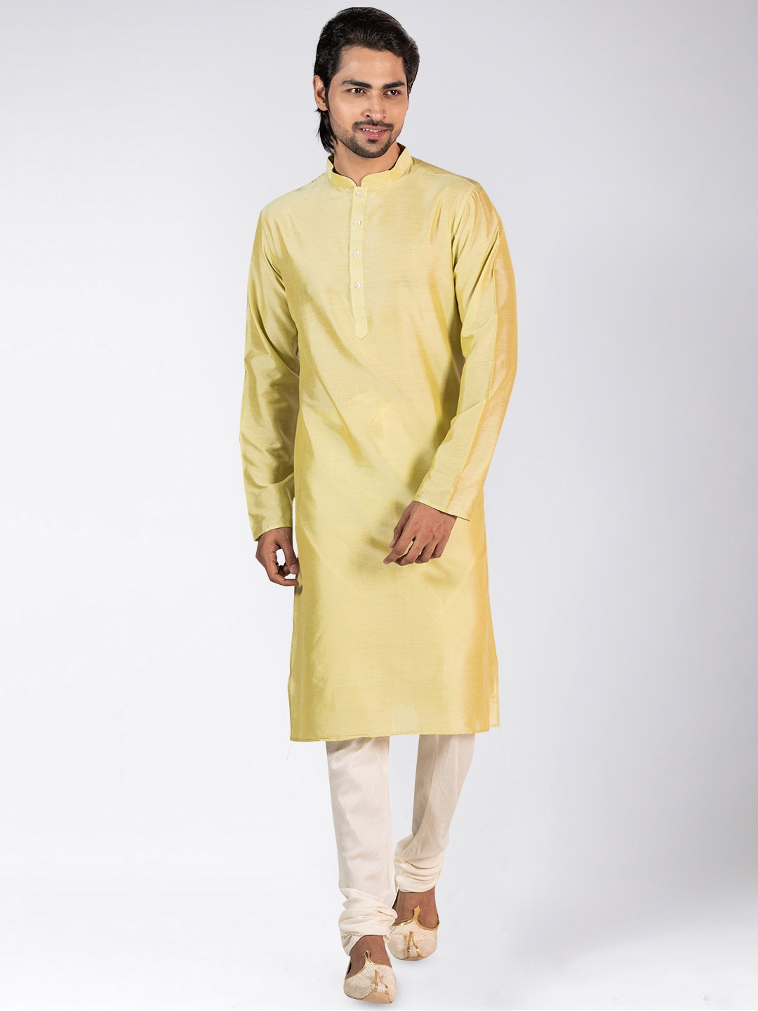 

KISAH Mandarin Collar Long Sleeve Straight Cotton Kurta, Beige