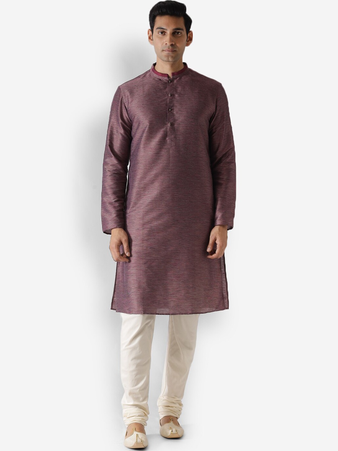 

KISAH Mandarin Collar Long Sleeves Pure Cotton Kurta, Maroon
