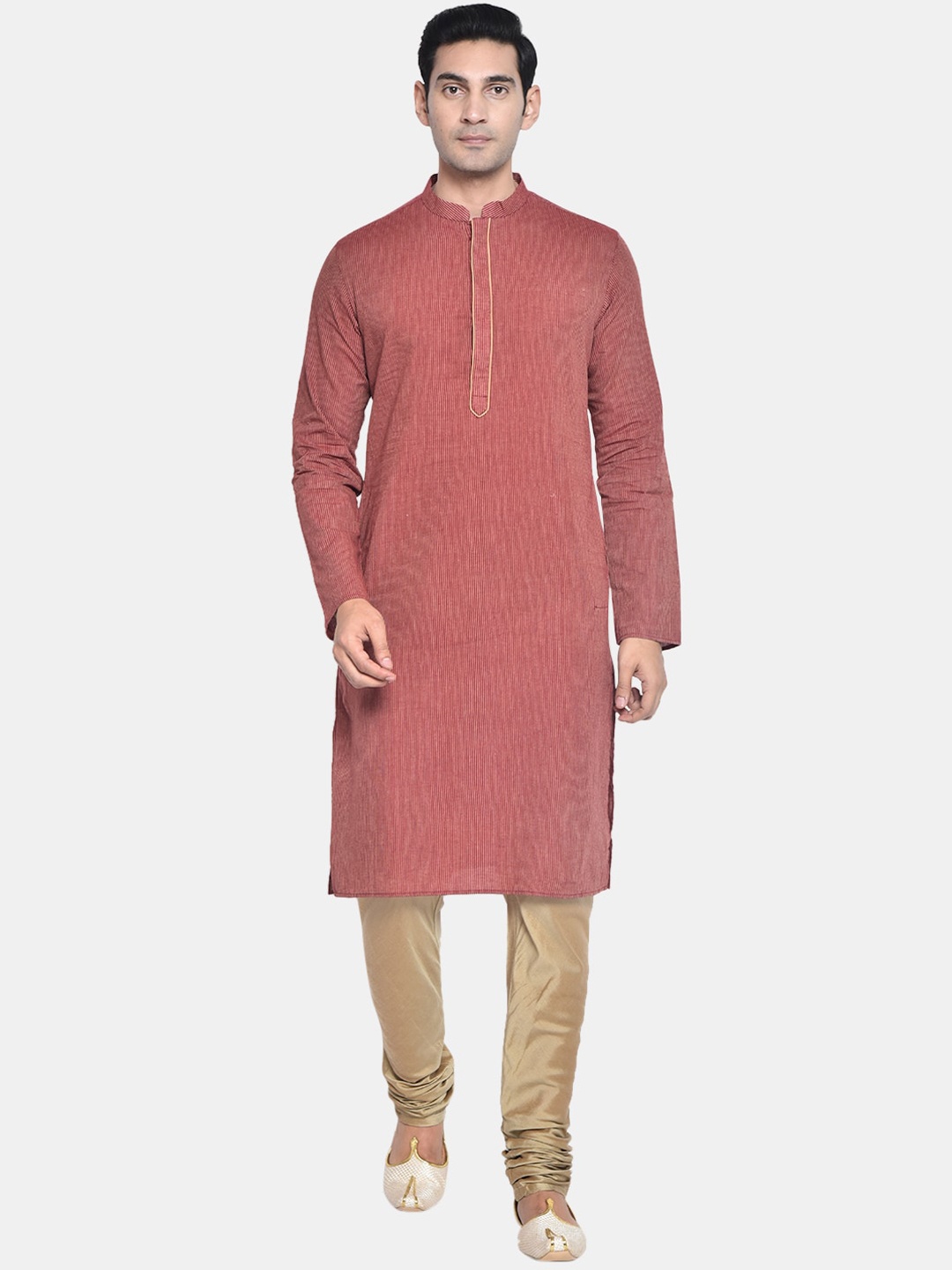 

KISAH Men Striped Kurta With Churidar, Maroon