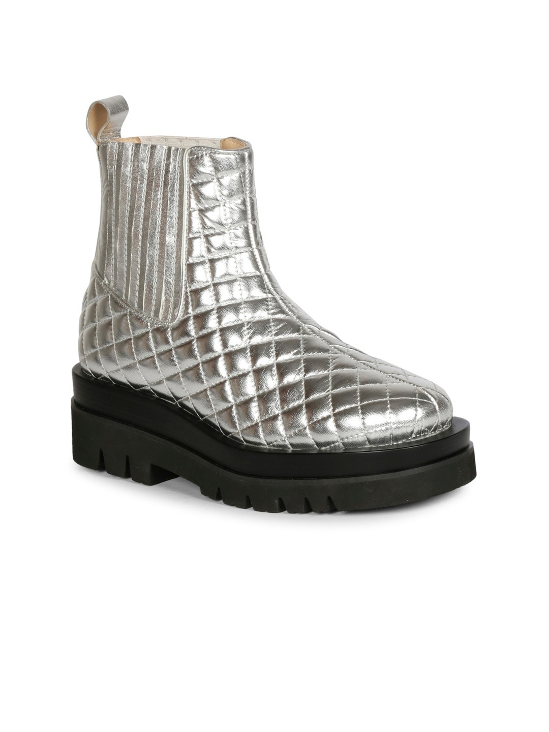 

Saint G Women Leather Casual Block-Heeled Winter Boots, Silver