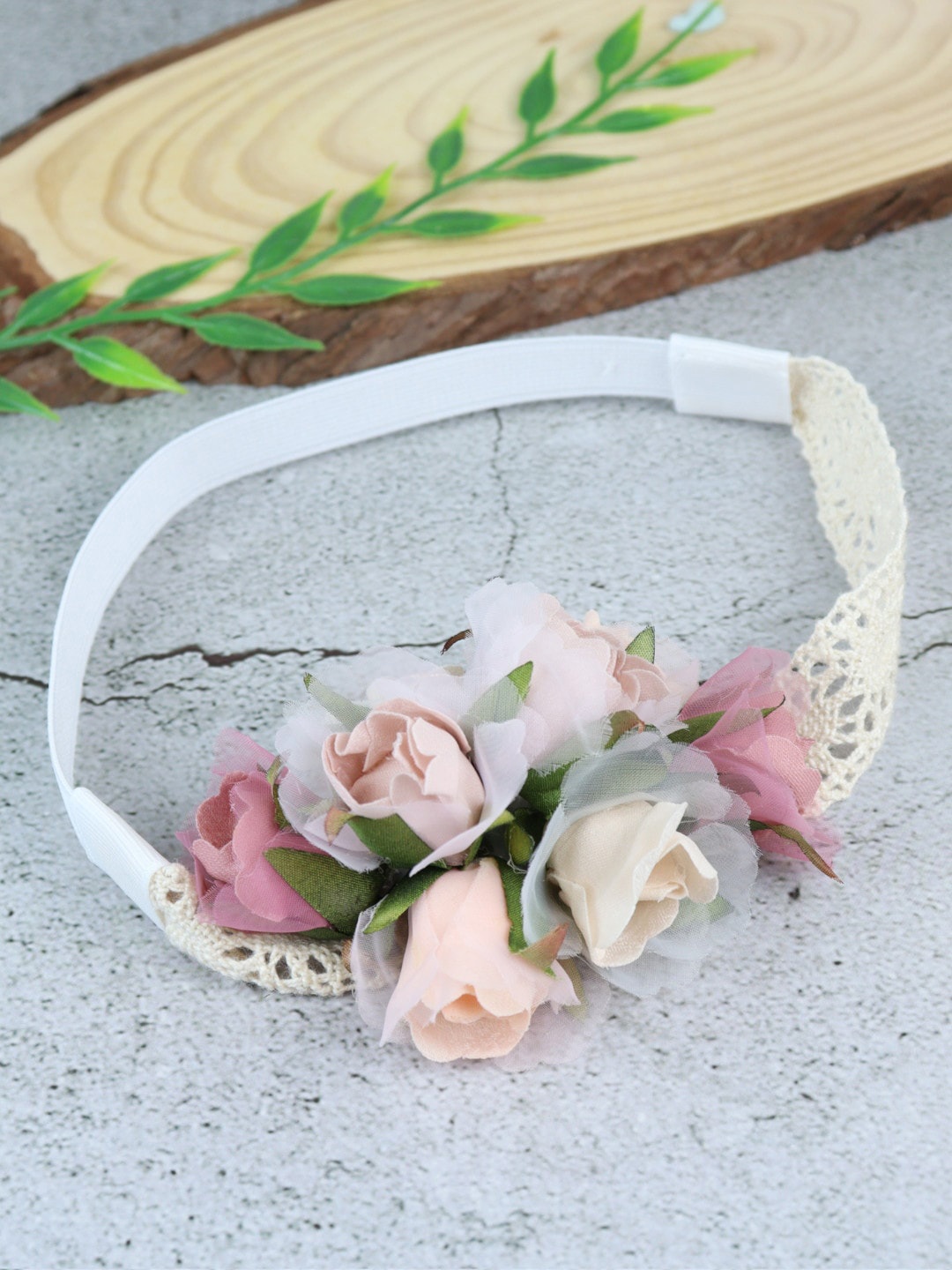 

Asthetika Kids Girls Floral Fabric Hairband, Peach