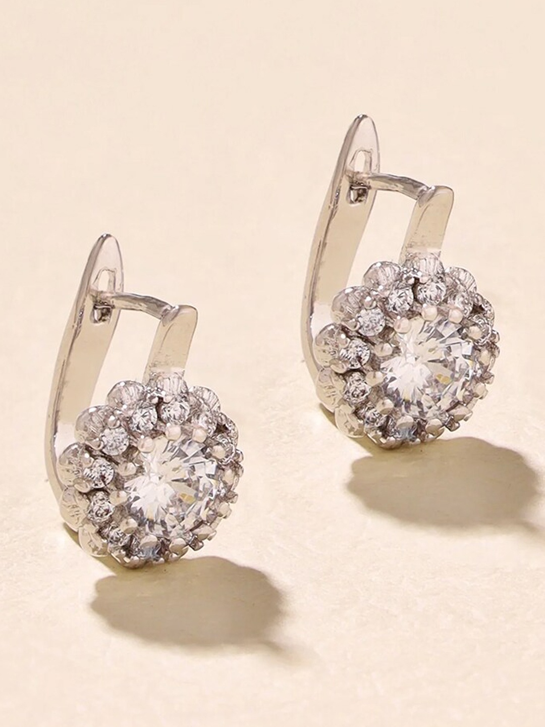 

Bling Sutra Rhodium Plated Circular Hoop Earrings, White