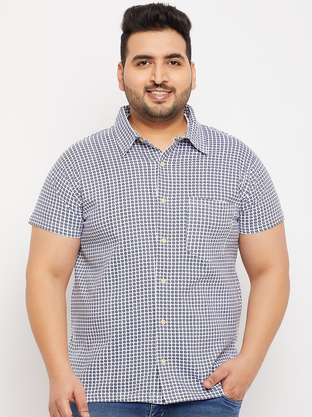 

bigbanana Men Plus Size Gingham Checks Cotton Casual Shirt, White