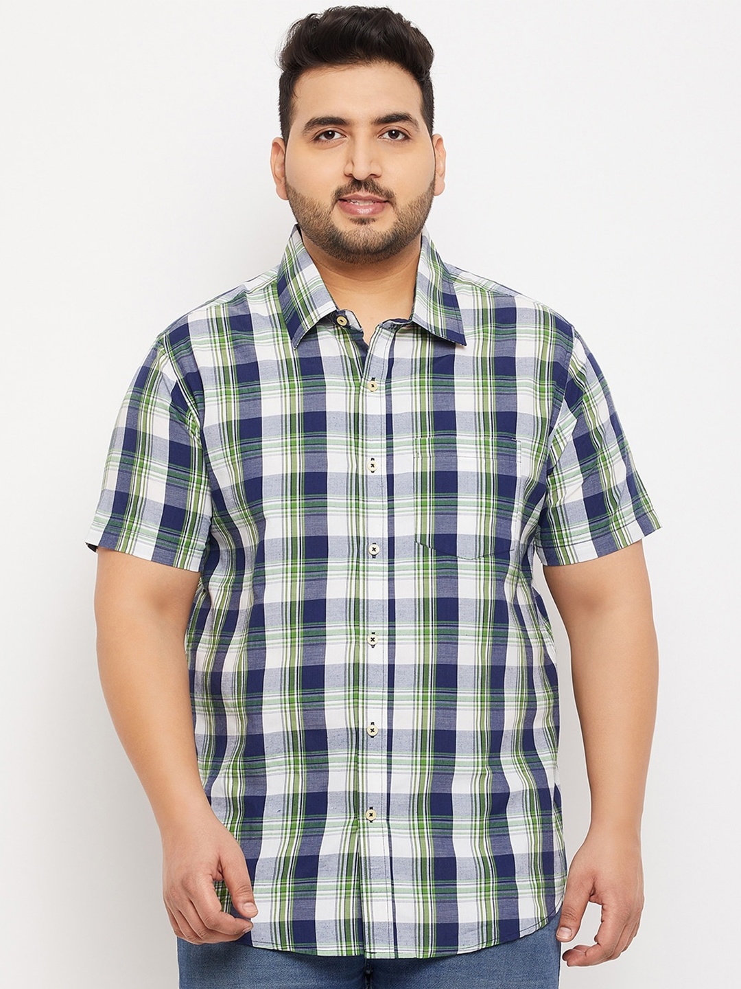 

bigbanana Men Plus Size Tartan Checks Cotton Casual Shirt, Green