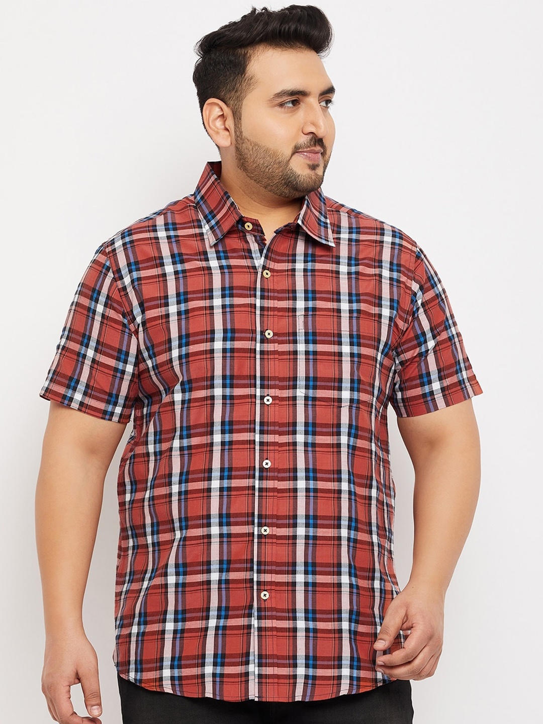 

bigbanana Men Plus Size Tartan Checks Casual Cotton Shirt, Rust