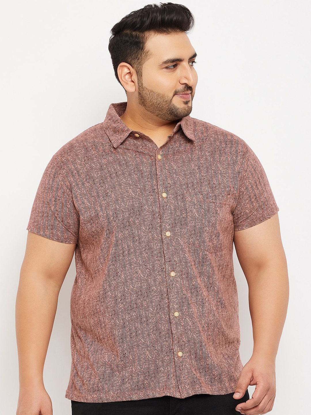 

bigbanana Men Plus Size Printed Casual Cotton Shirt, Brown