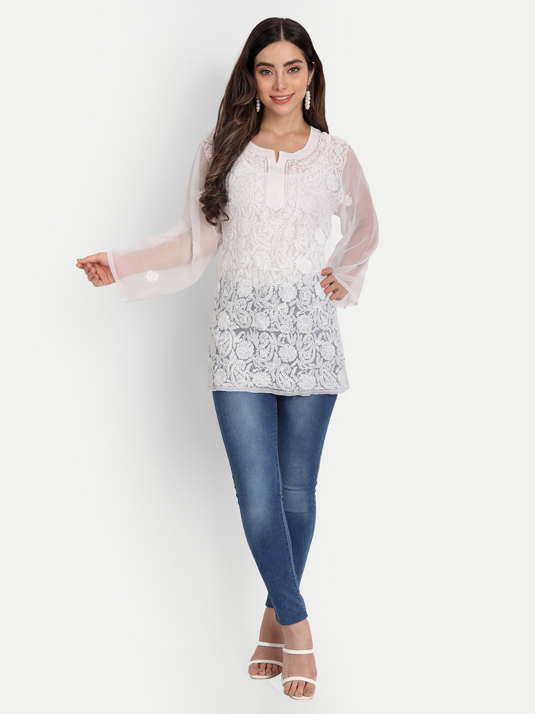 

Indiankala4u Embroidered Round Neck Top, White