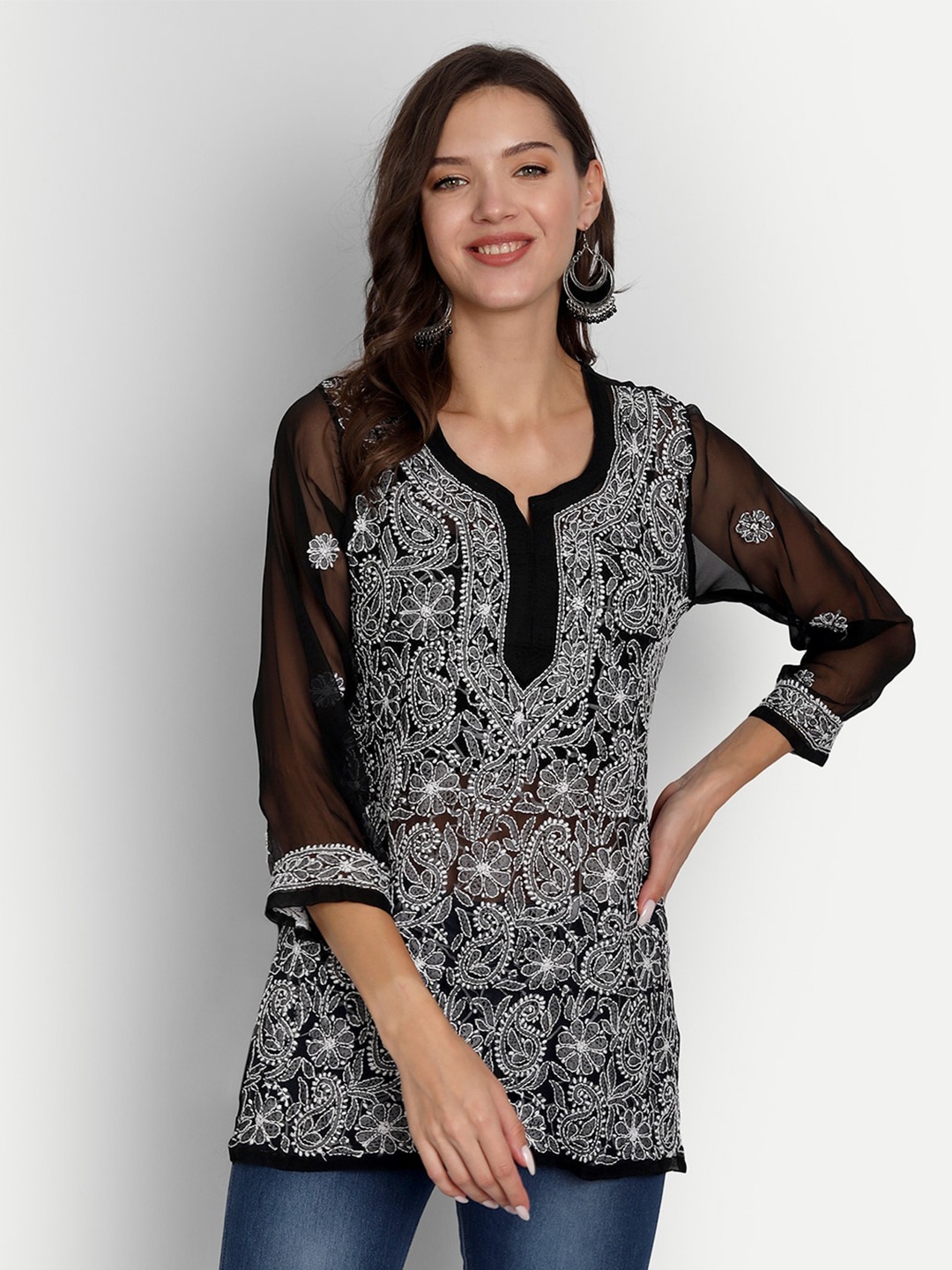 Indiankala4u Chikankari Embroidered Top, Black
