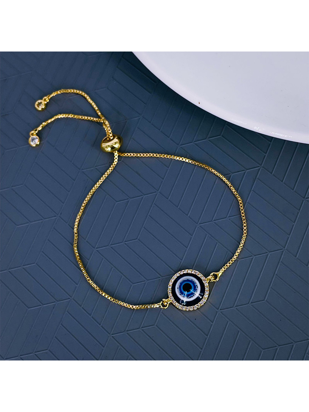 

ZIVOM Women Brass Cubic Zirconia Antique Gold-Plated Link Bracelet