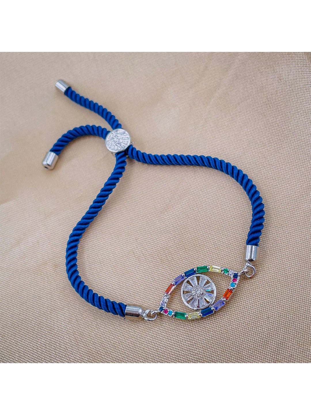 

ZIVOM Women Cubic Zirconia Silver Plated Charm Thread Bracelet, Blue