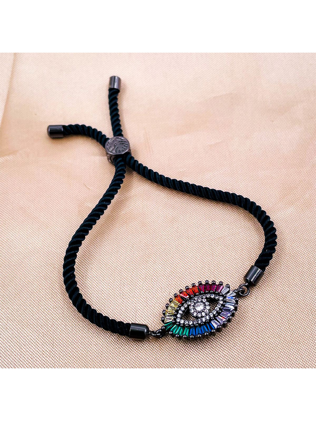 

ZIVOM Women Cubic Zirconia Rhodium Plated Thread Slider Bracelet, Black