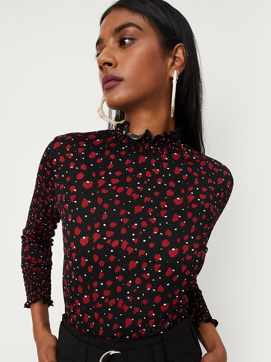 

max Floral Print High Neck Top, Black