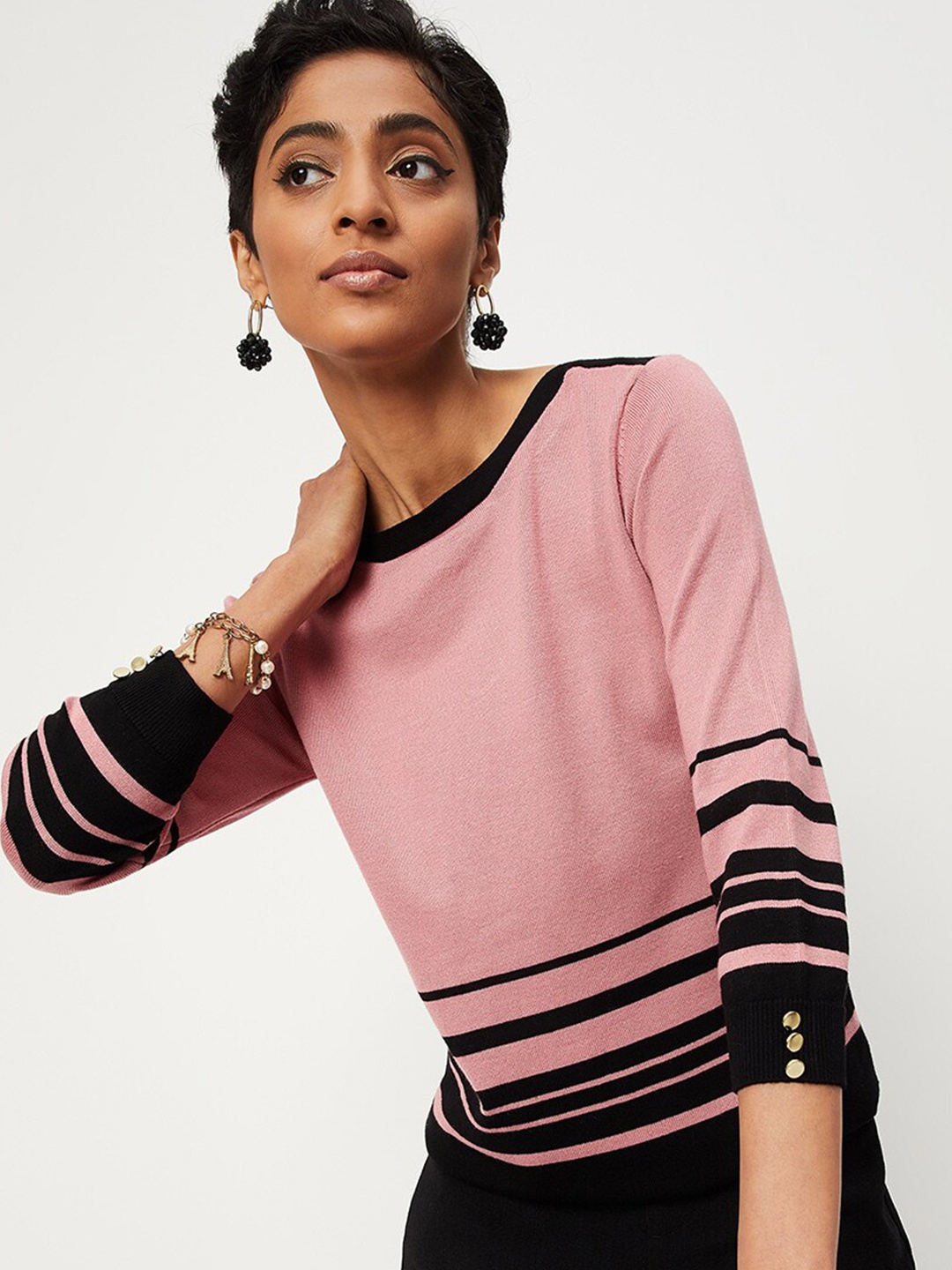 max Striped Round Neck Top, Pink
