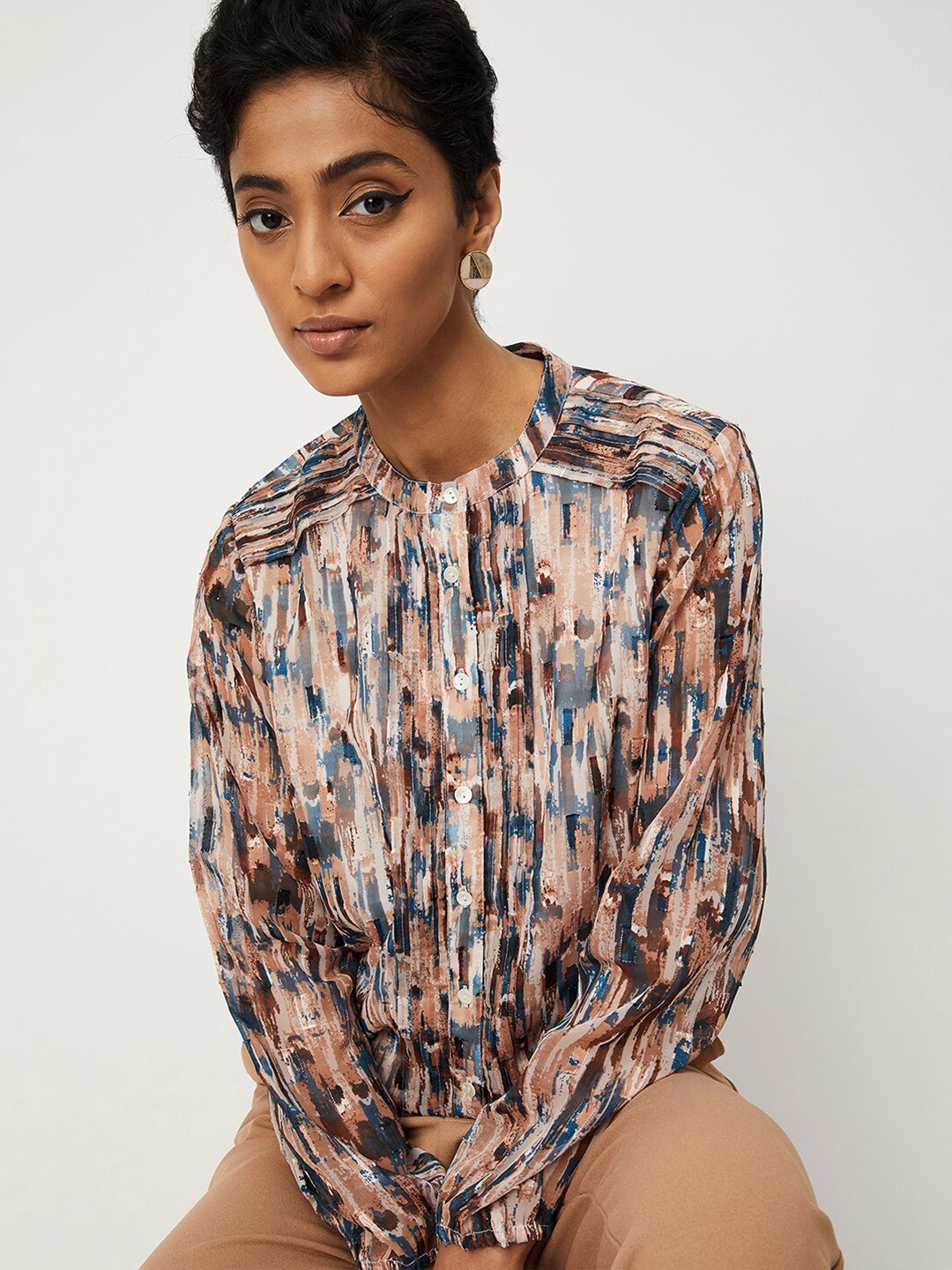 

max Printed Round Neck Long Sleeves Regular Top, Cream