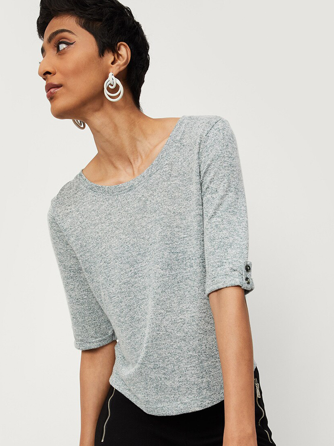 

max Teal Solid Top, Grey melange