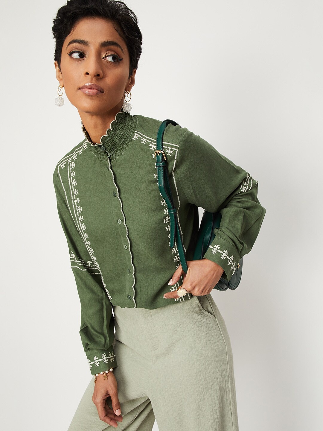 

max Embroidered Shirt Style Top, Green