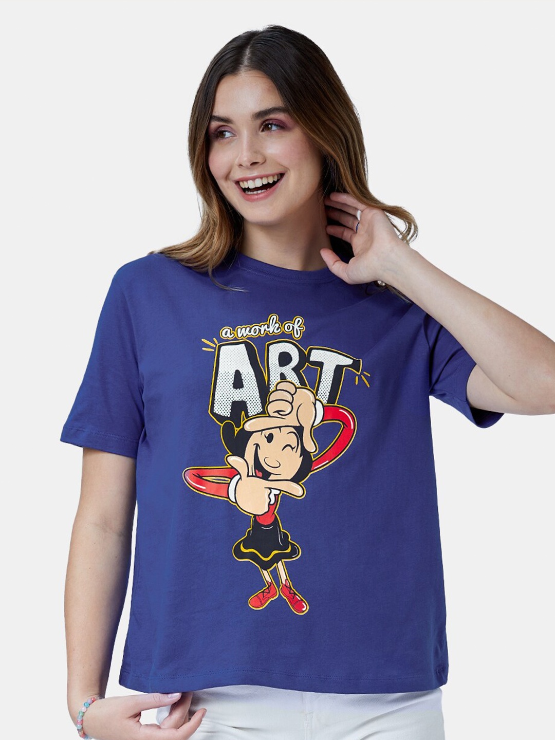 

The Souled Store Women Popeye Printed Oversize Cotton T-shirt, Blue