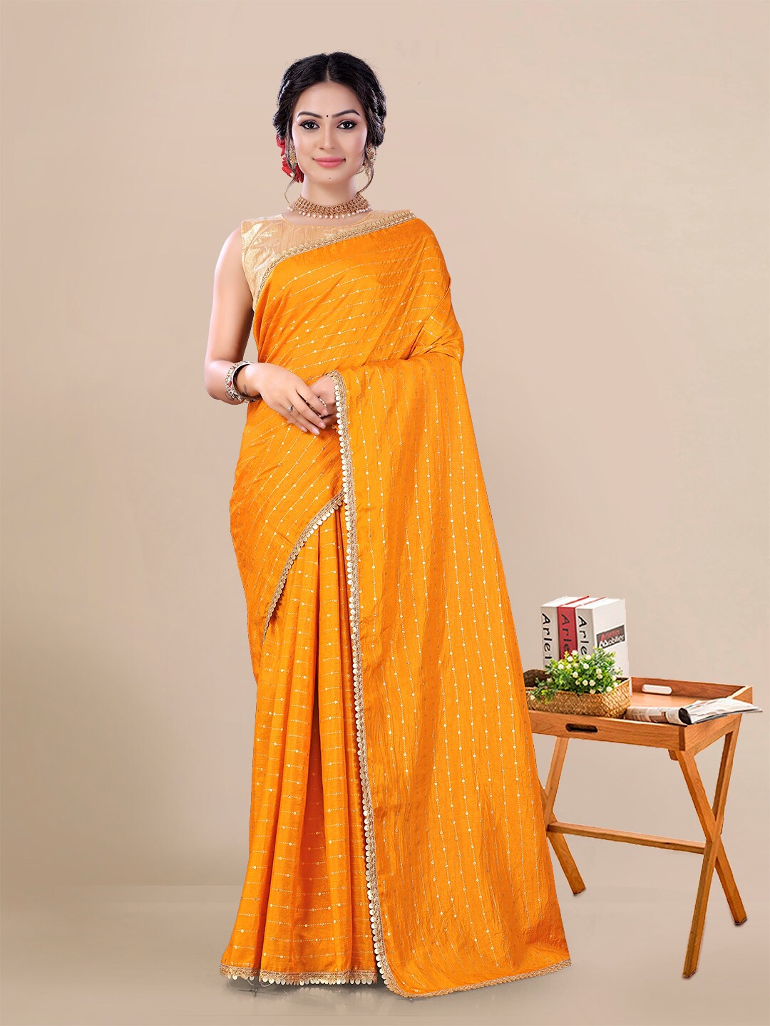 

KALINI Embellished Sequinned Art Silk Saree, Yellow