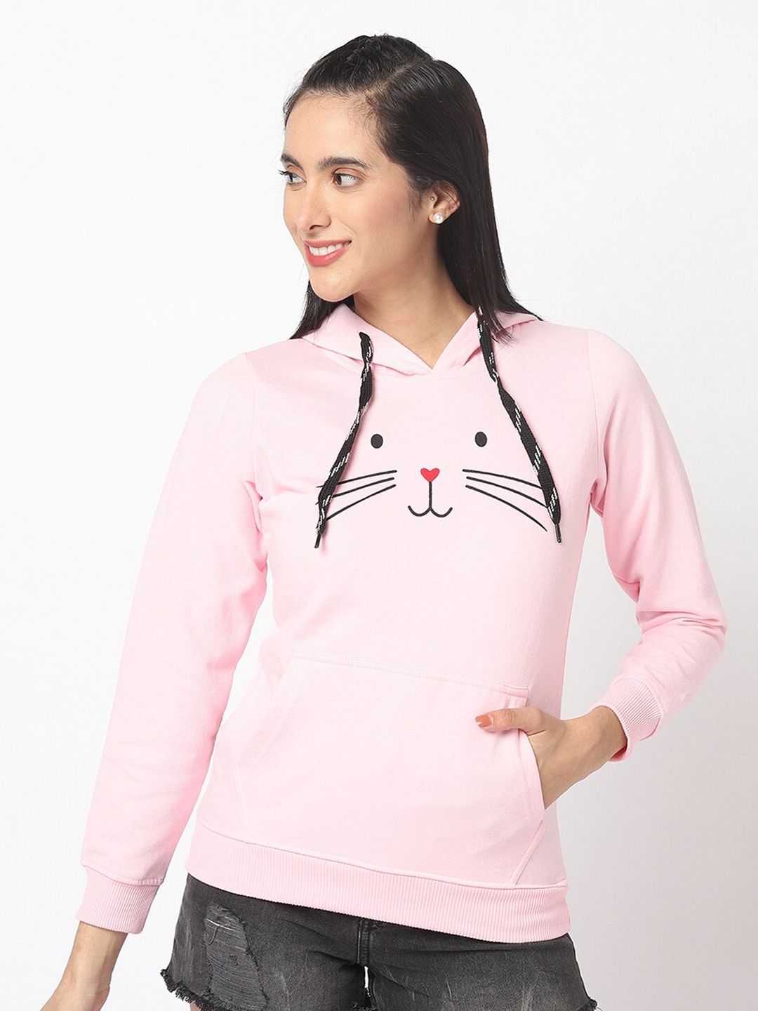 

ELEGANCE Women Printed Hooded Sweatshirt, Pink