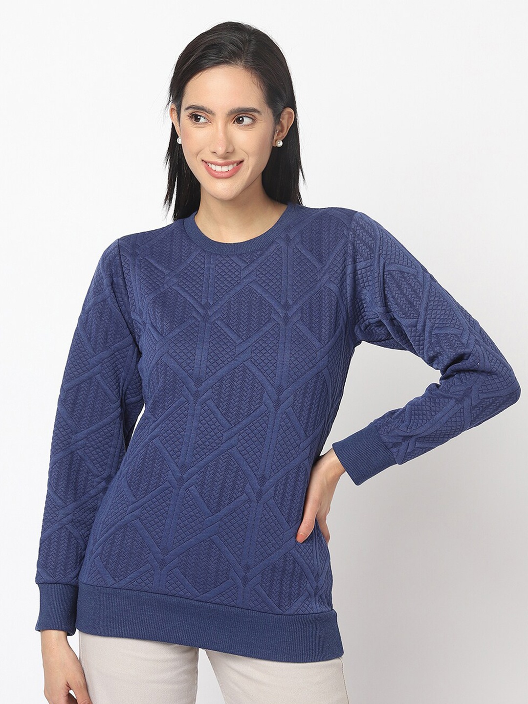 

ELEGANCE Women Printed Sweatshirt, Navy blue