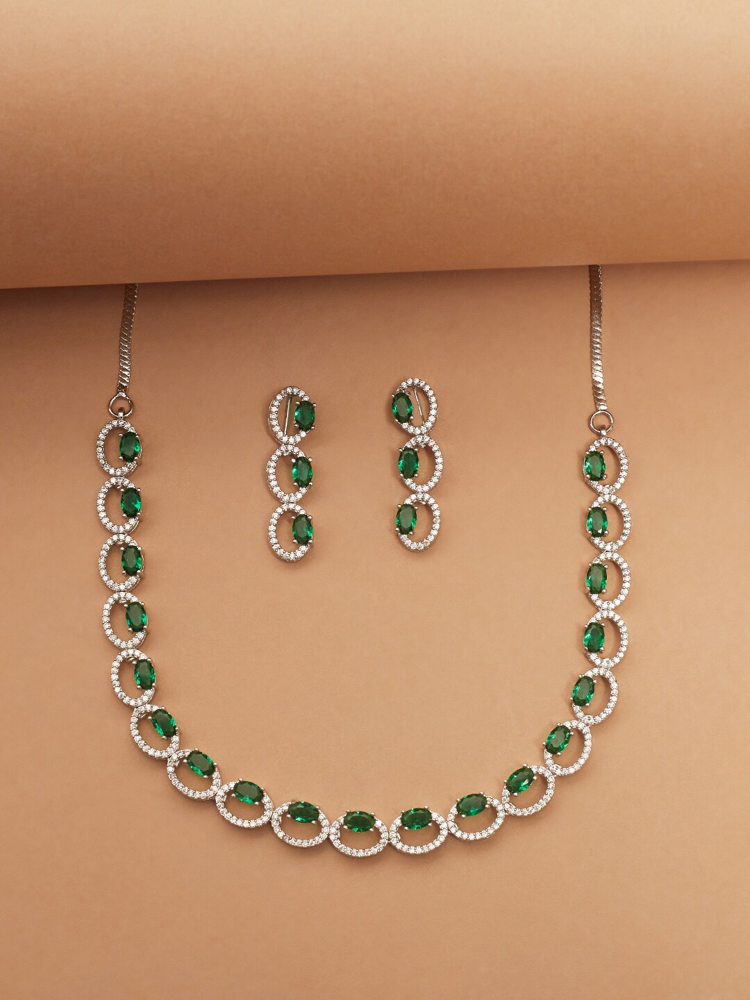 

Voylla Rhodium-Plated CZ Studded Jewellery Set, Silver