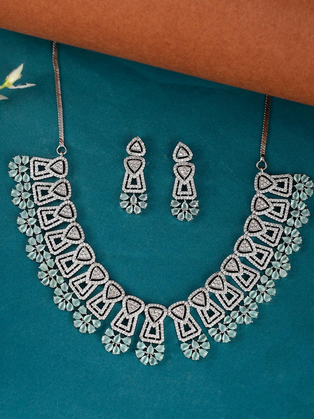 

Voylla Rhodium-Plated CZ-Studded Jewellery Set, Silver