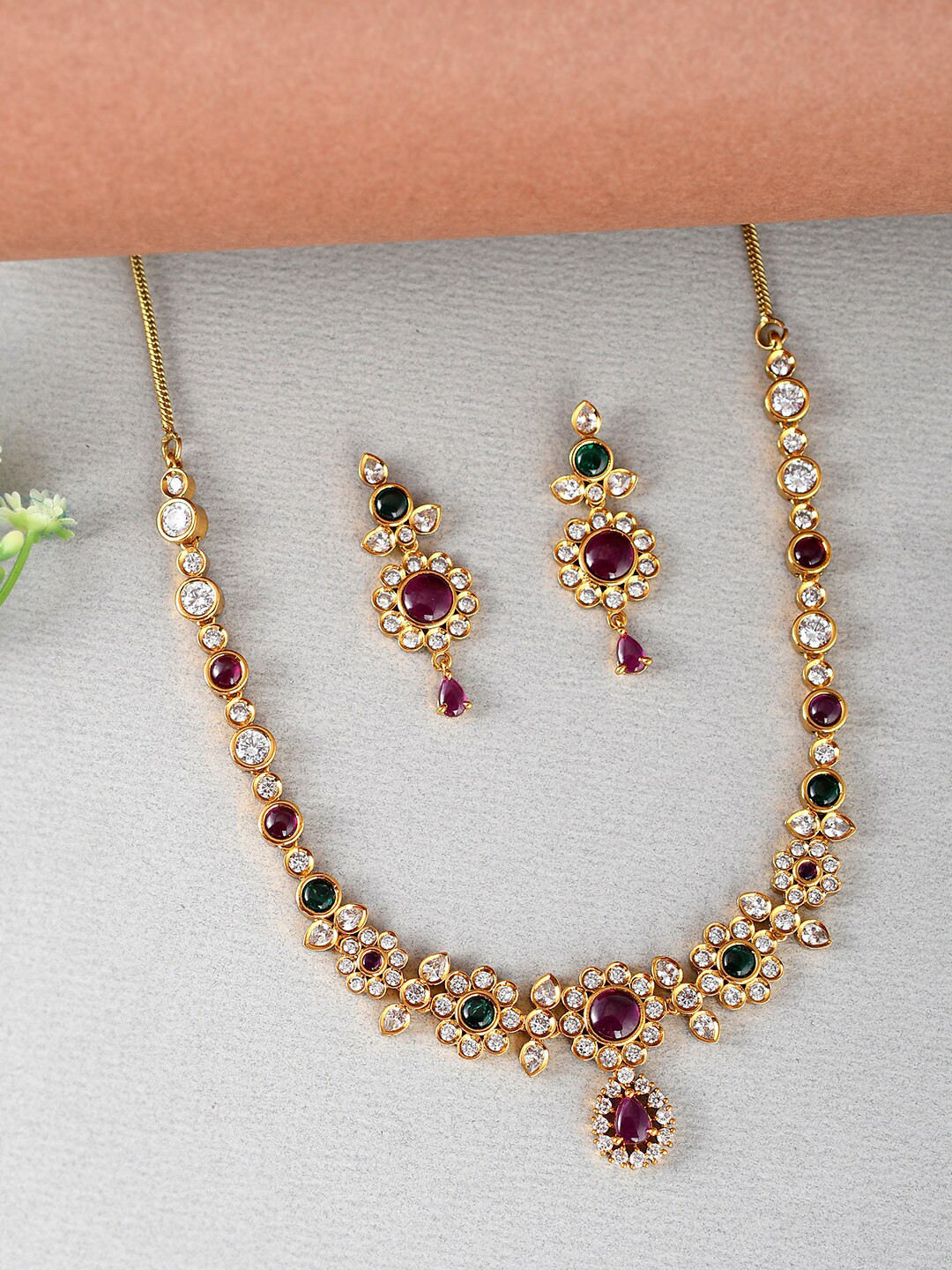 

Voylla Gold-Plated Stone-Studded Jewellery Set, Pink
