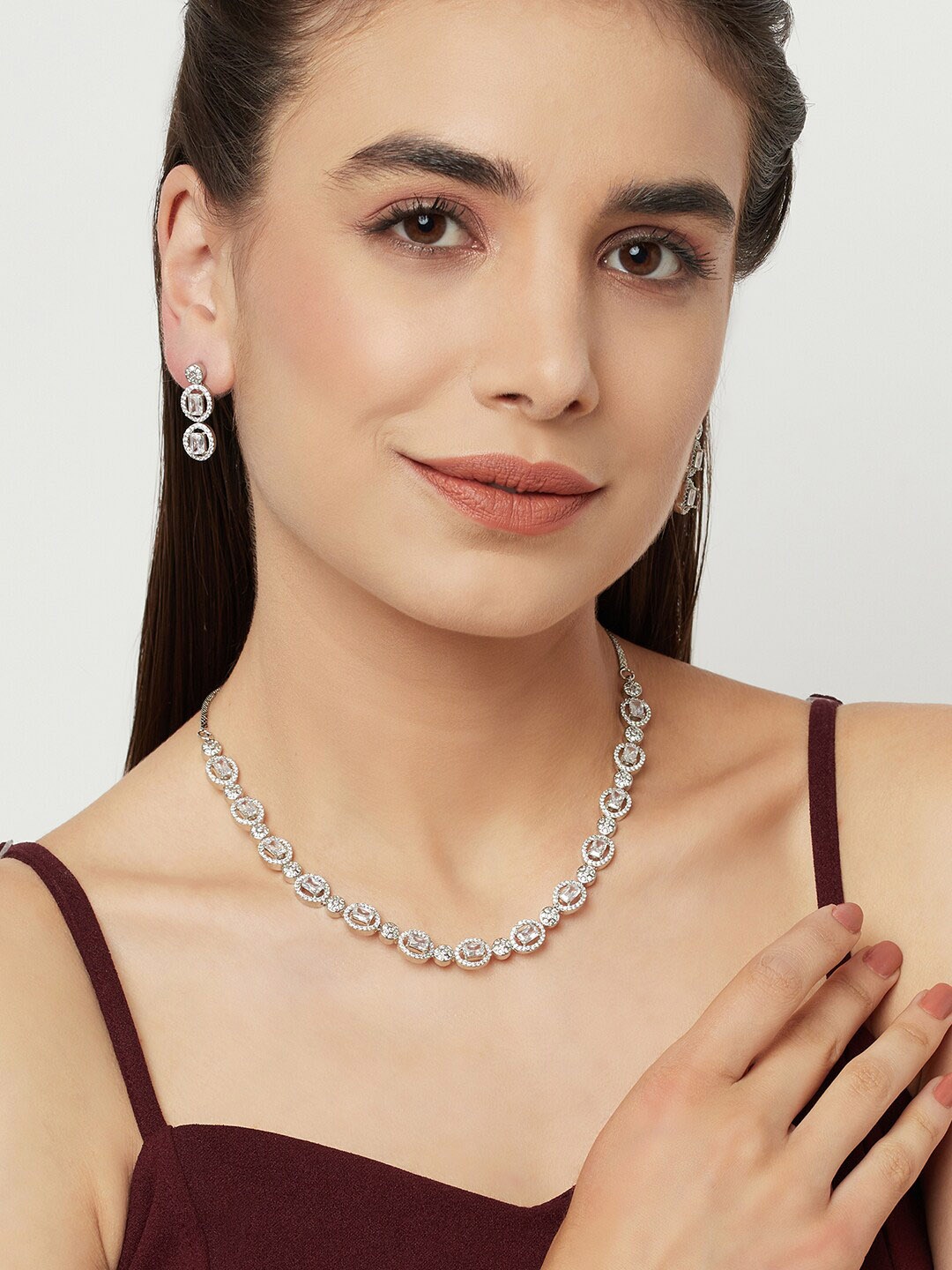 

Voylla Silver-Plated CZ-Studded Jewellery Set, White
