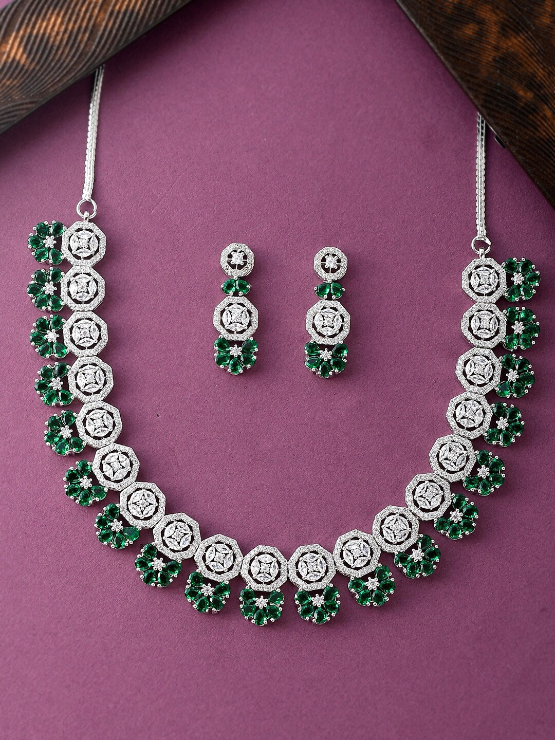 Voylla CZ Stone-Studded Jewellery Set, White