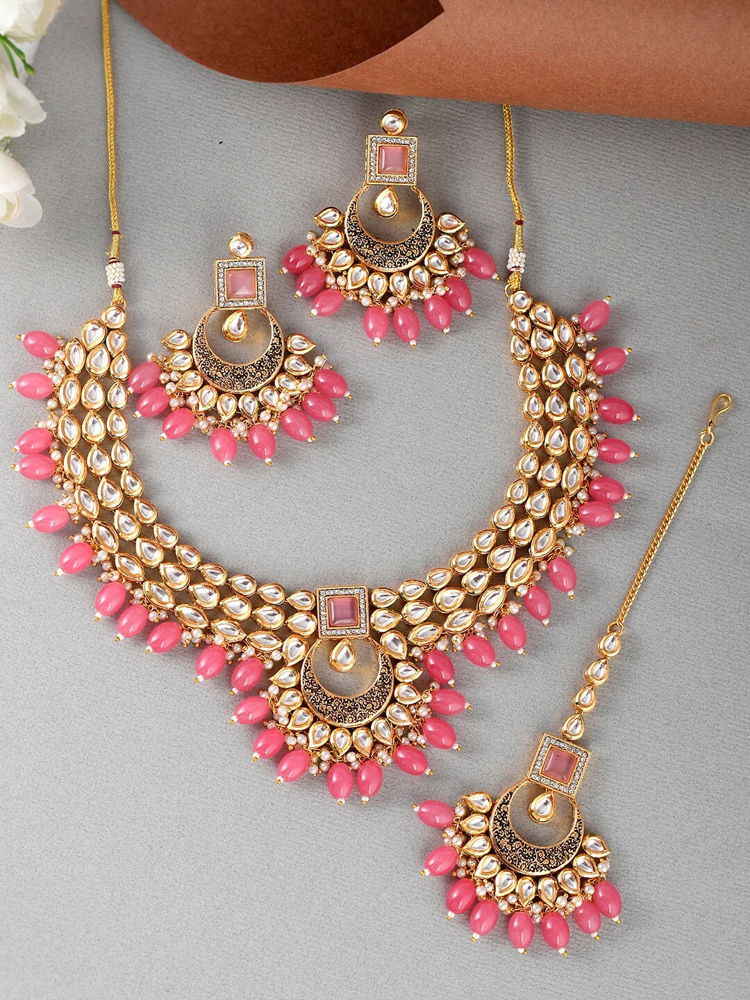 

Voylla Kundan & Stone-Studded Jewellery Set, Pink