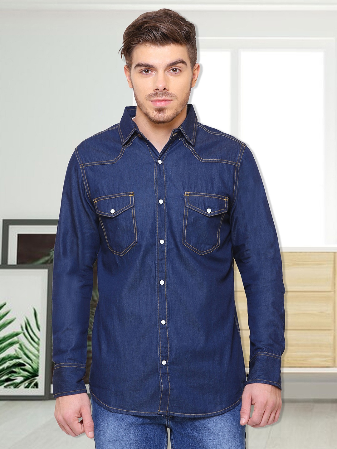 

Southbay Men Smart Slim Fit Faded Casual Cotton Shirt, Blue