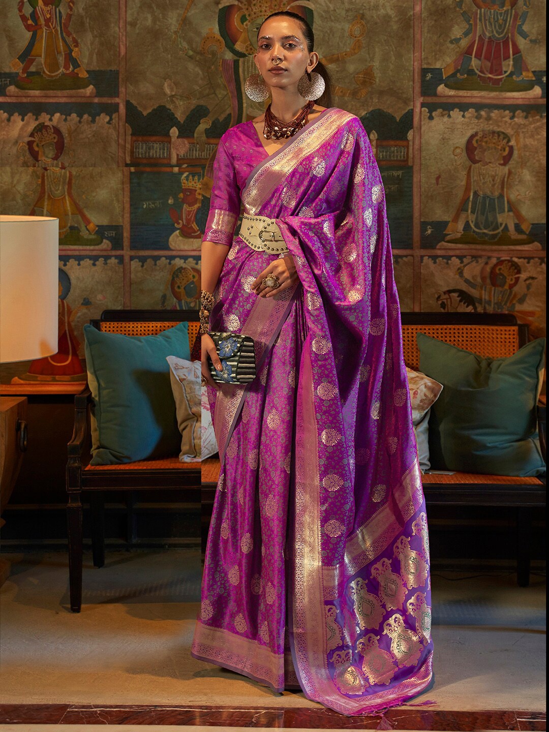 

Saree mall Woven Design Zari Silk Blend Kanjeevaram Sarees, Magenta