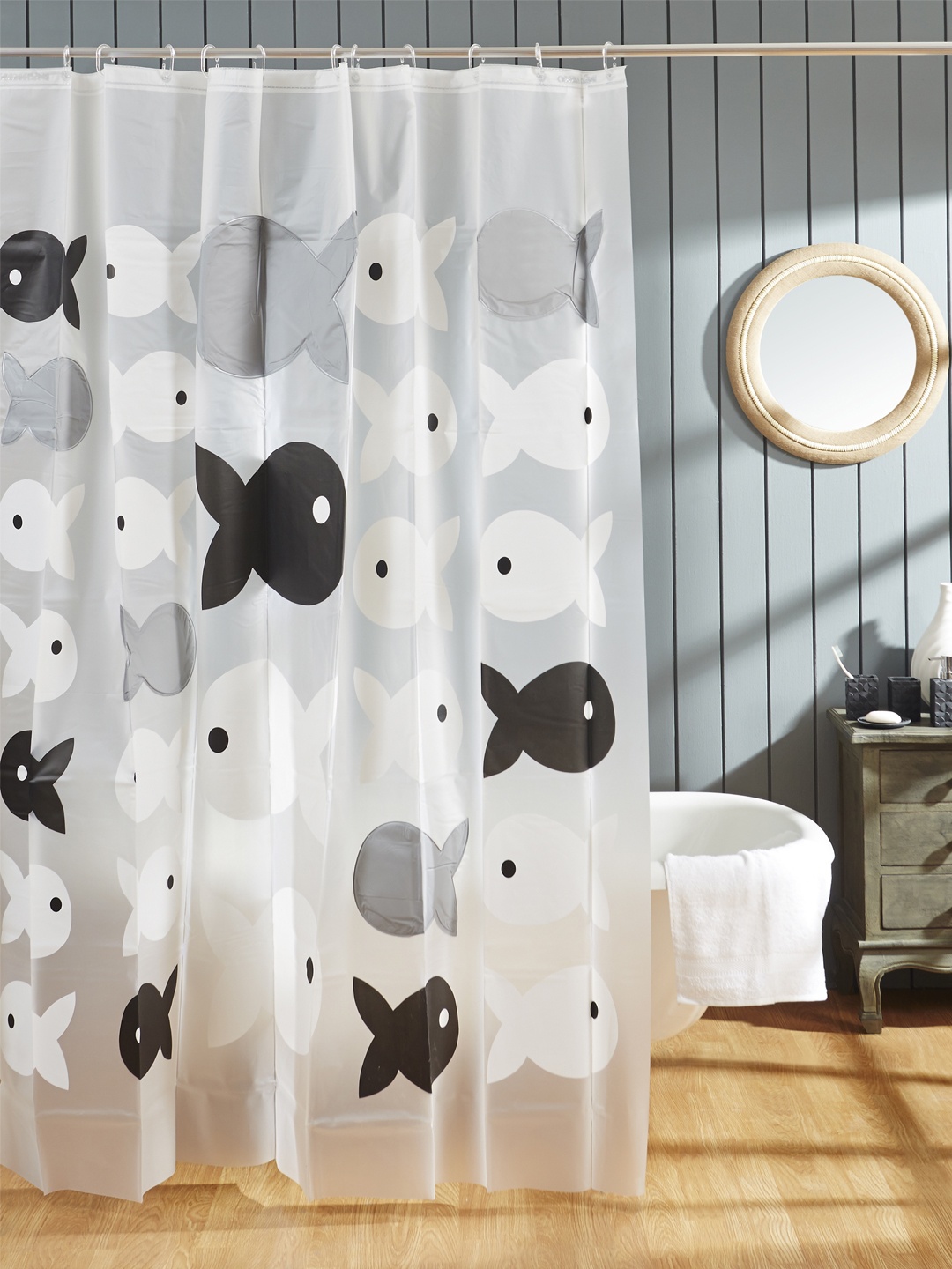

OBSESSIONS Off-White Single Printed Sheer Shower Curtain