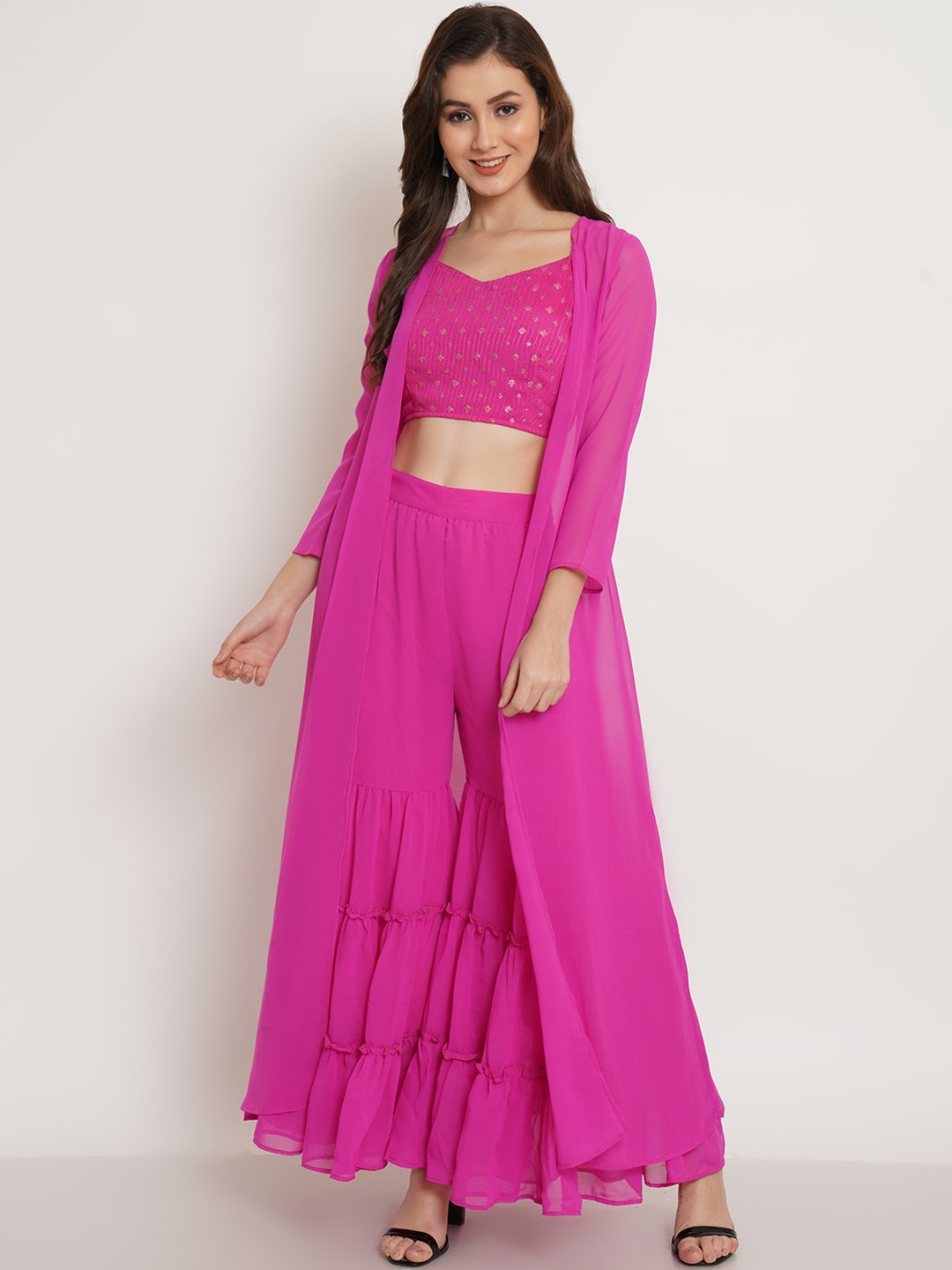 

Purple State Ethnic Motifs Woven Design Top with Sharara, Pink