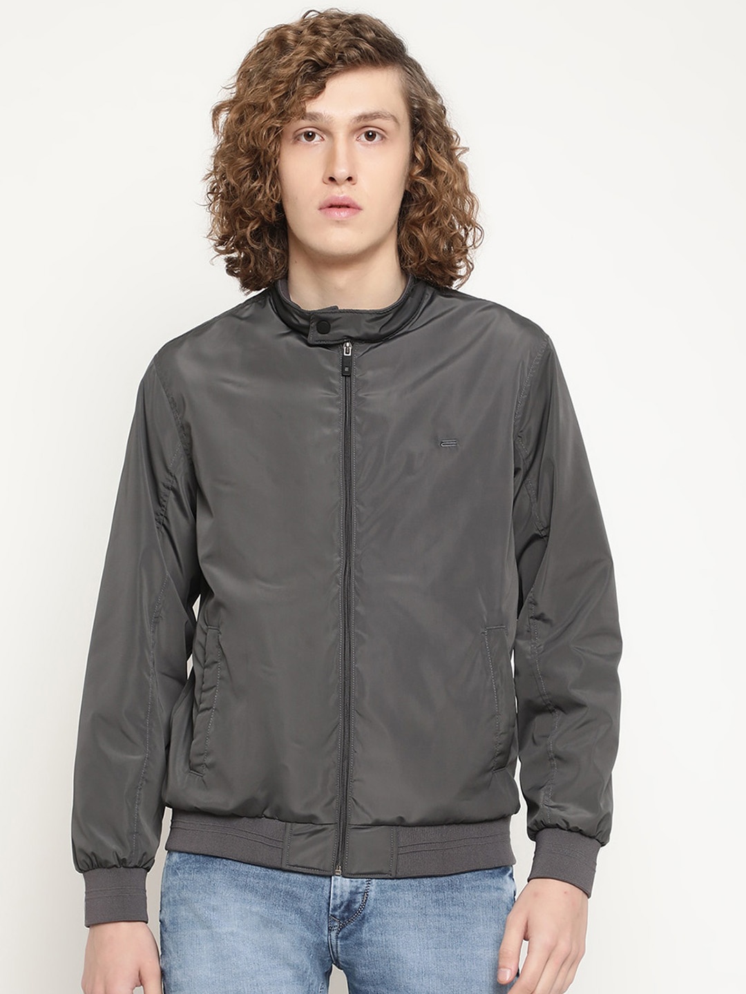 

METTLE Men Bomber Jacket, Grey