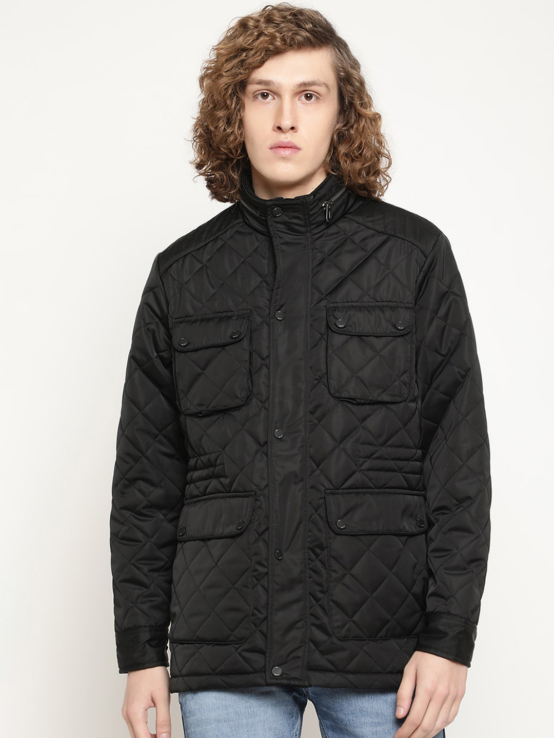

METTLE Men Longline Quilted Jacket, Black