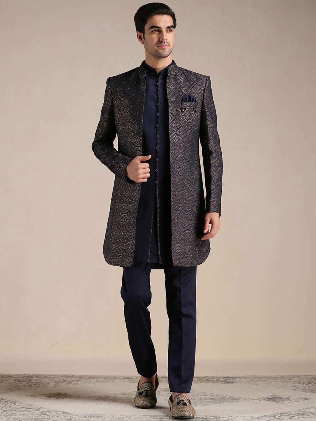 

Men Blue Sherwani and Trouser with Jacket Indo Western Set
