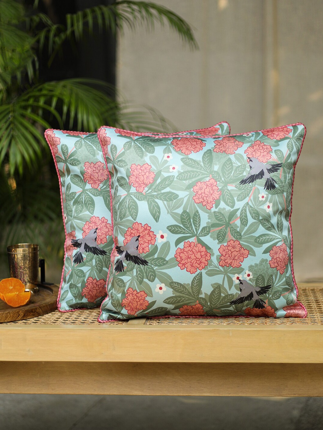 

House This Green & Pink Floral Square Cushion Cover