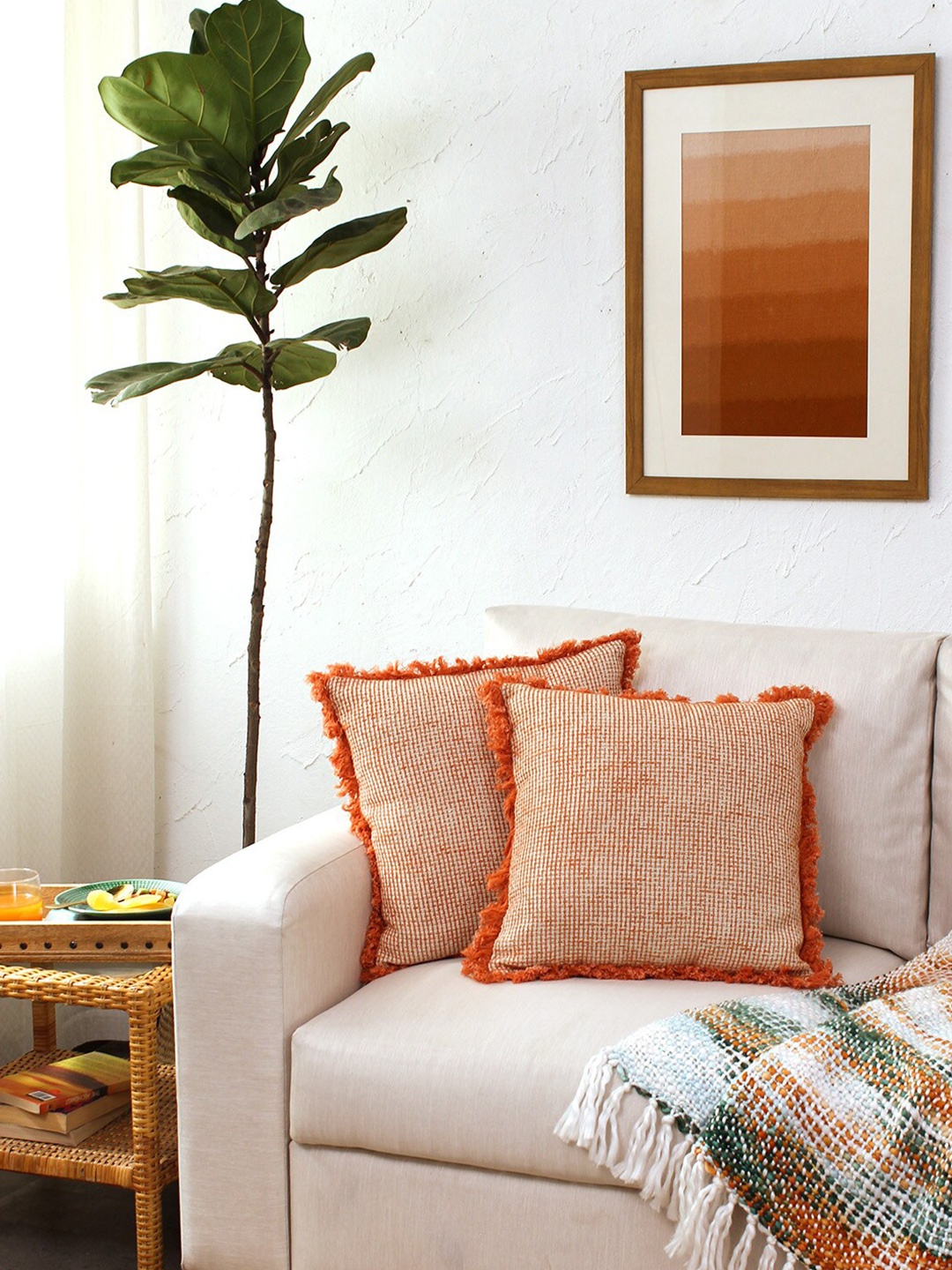 

House This Rust & White Pure Cotton Square Cushion Cover
