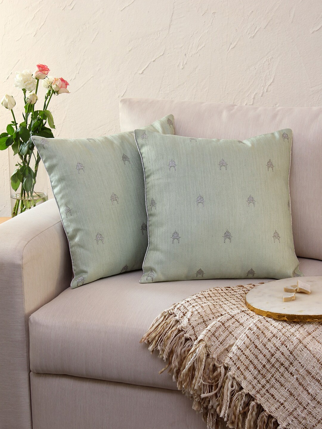 

House This Grey Ethnic Motifs Square Cushion Cover