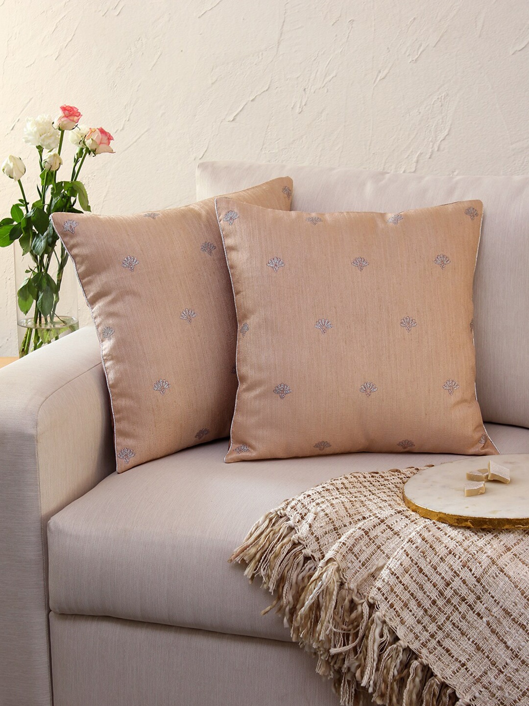 

House This Brown & Silver-Toned Ethnic Motifs Square Cushion Cover